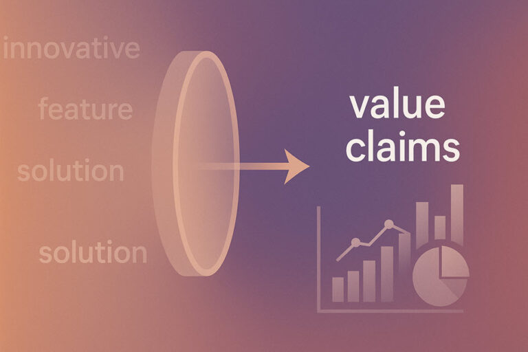 Visual metaphor for transforming generic messaging into AI-verifiable quantified value proposition